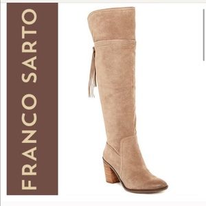 Over the knee tan suede boots
